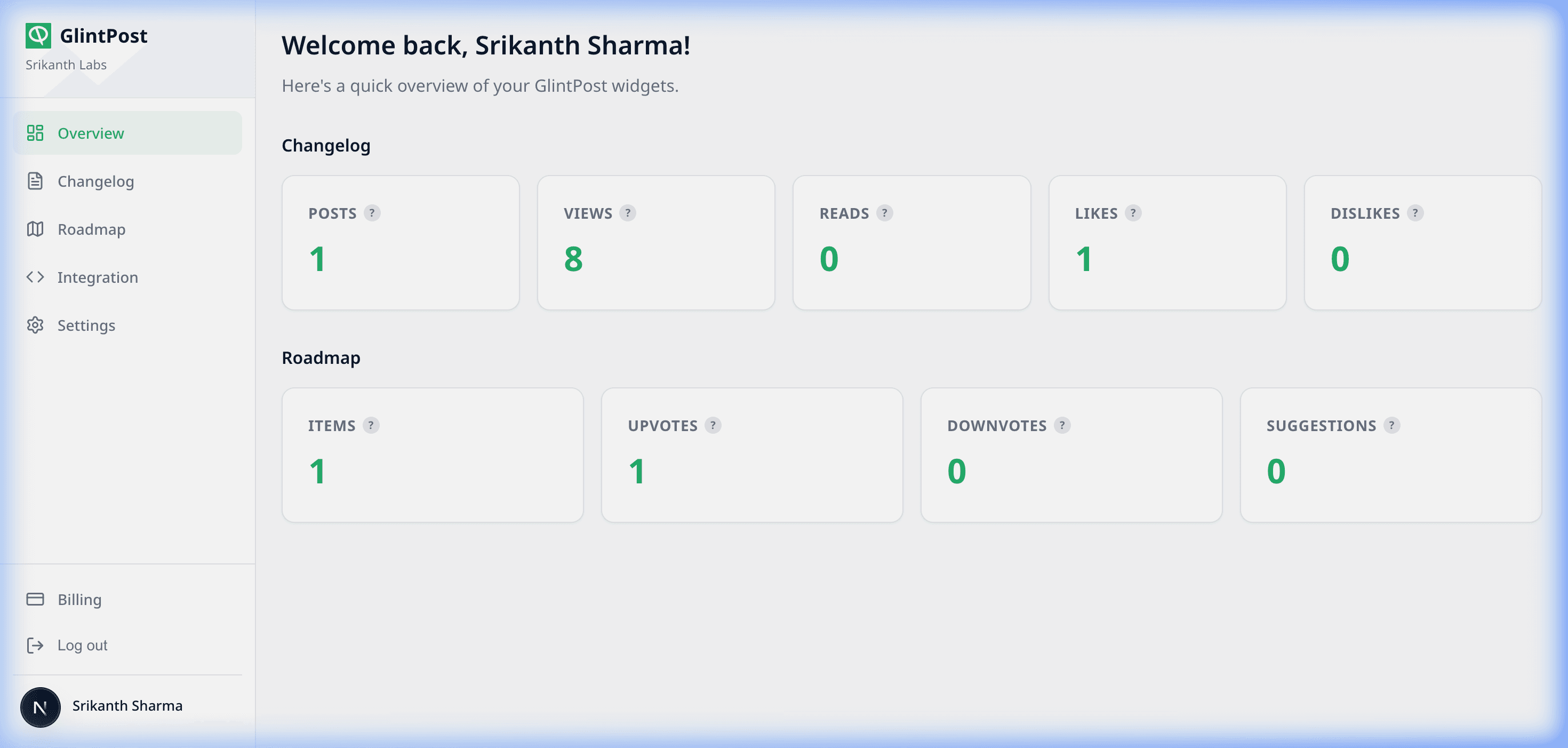 GlintPost Dashboard Interface